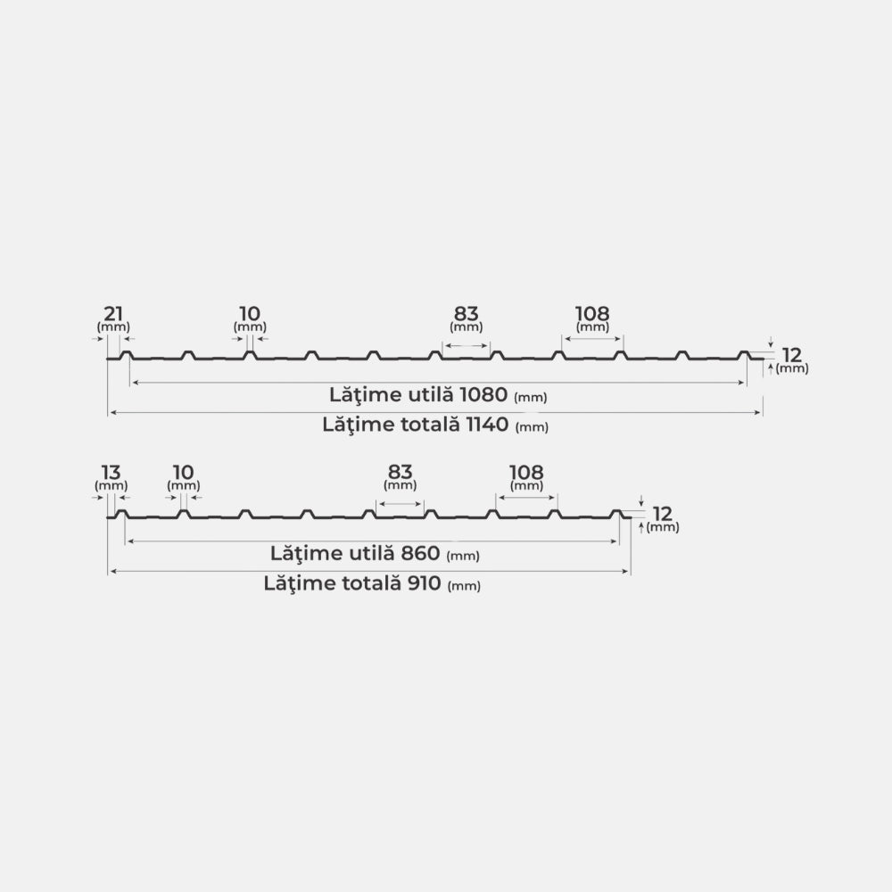 Tabla Cutata T12 Bilka, Gri Grafit (RAL 7024)