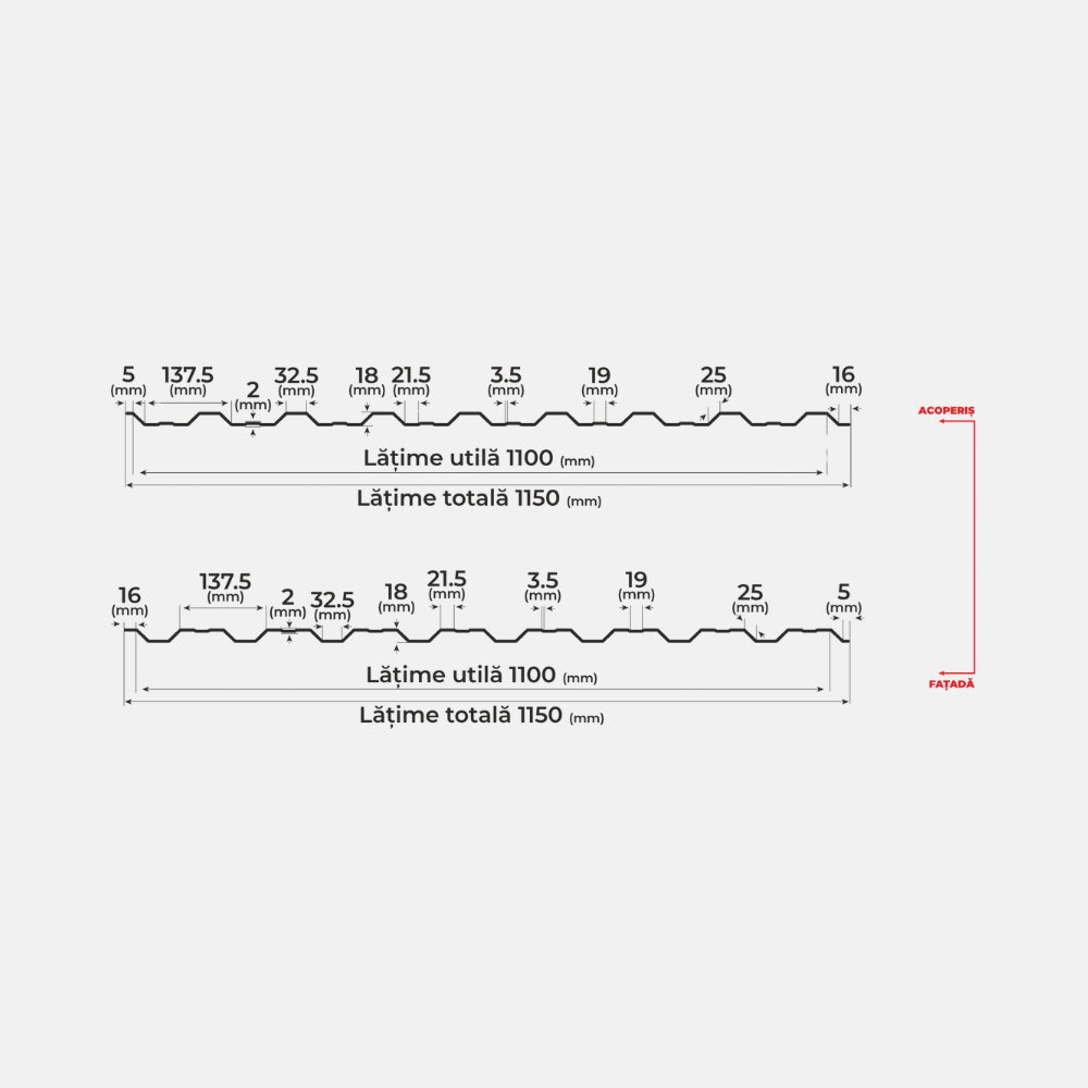 Tabla Cutata T18 Bilka, Maro Inchis (RAL 8019)