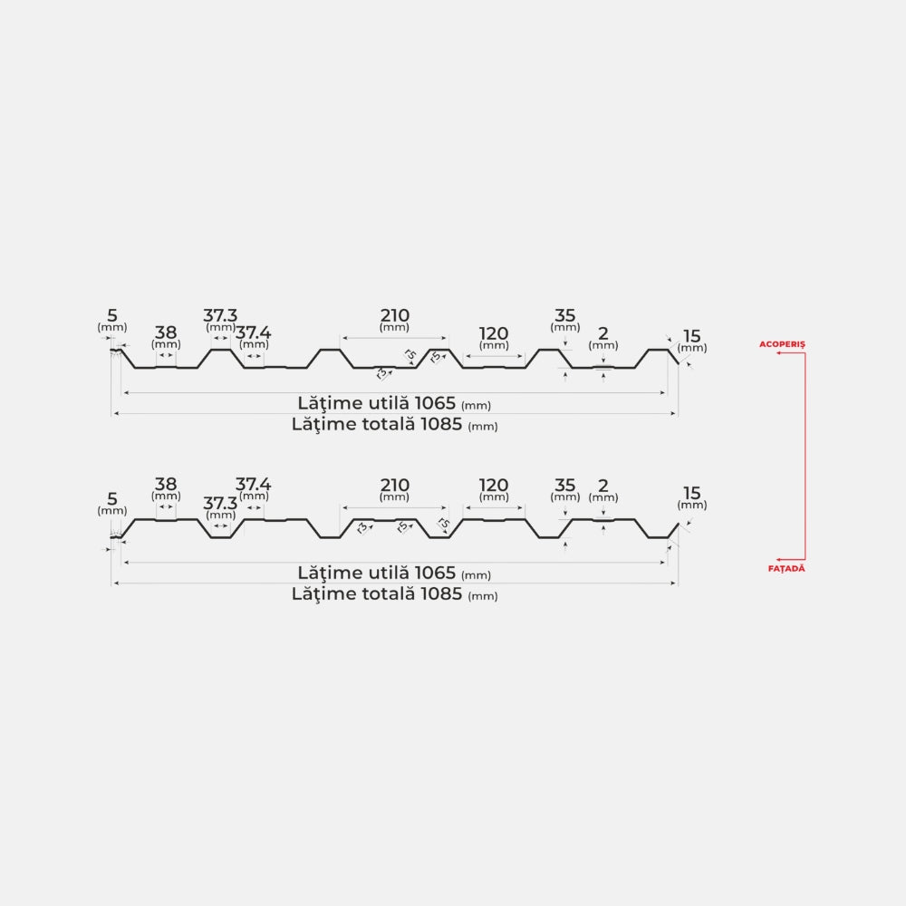 Tabla Cutata T35 Bilka, Rosu Aprins (RAL 3000)