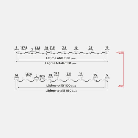 Tabla Cutata T18 Bilka, Maro Ciocolatiu (RAL 8017)